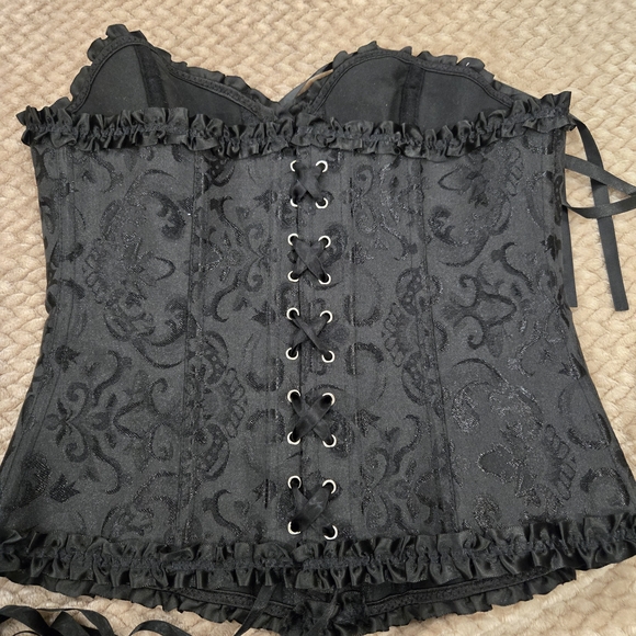 unbranded Other - Black satin floral detail hook front lace back corset top SIZE L